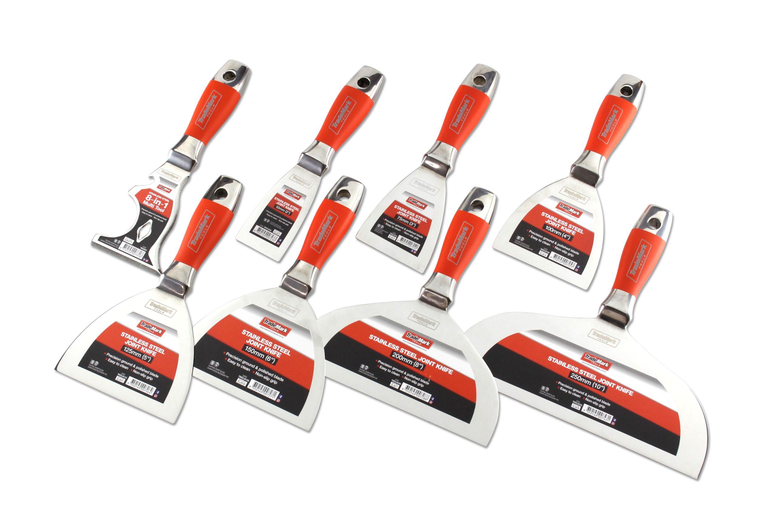 TradeMark stainless steel joint knife collection on white background