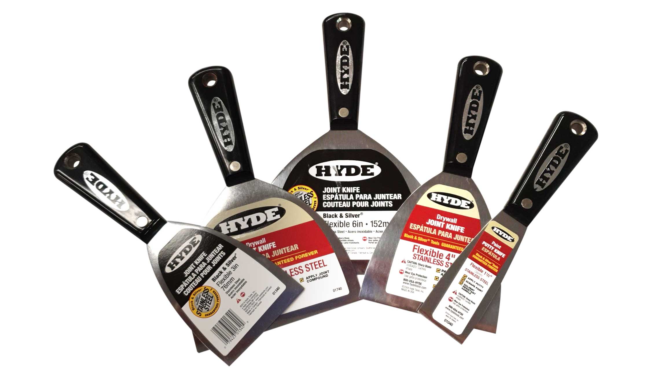 TradeMark Hyde joint knife collection with black handle and stainless steel ends