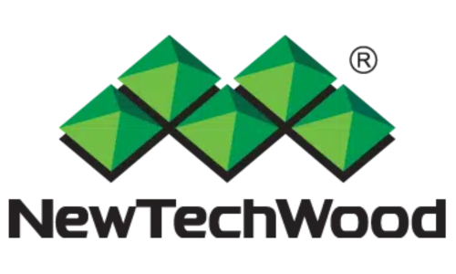 NewTechWood logo in colour with green and black on a white background
