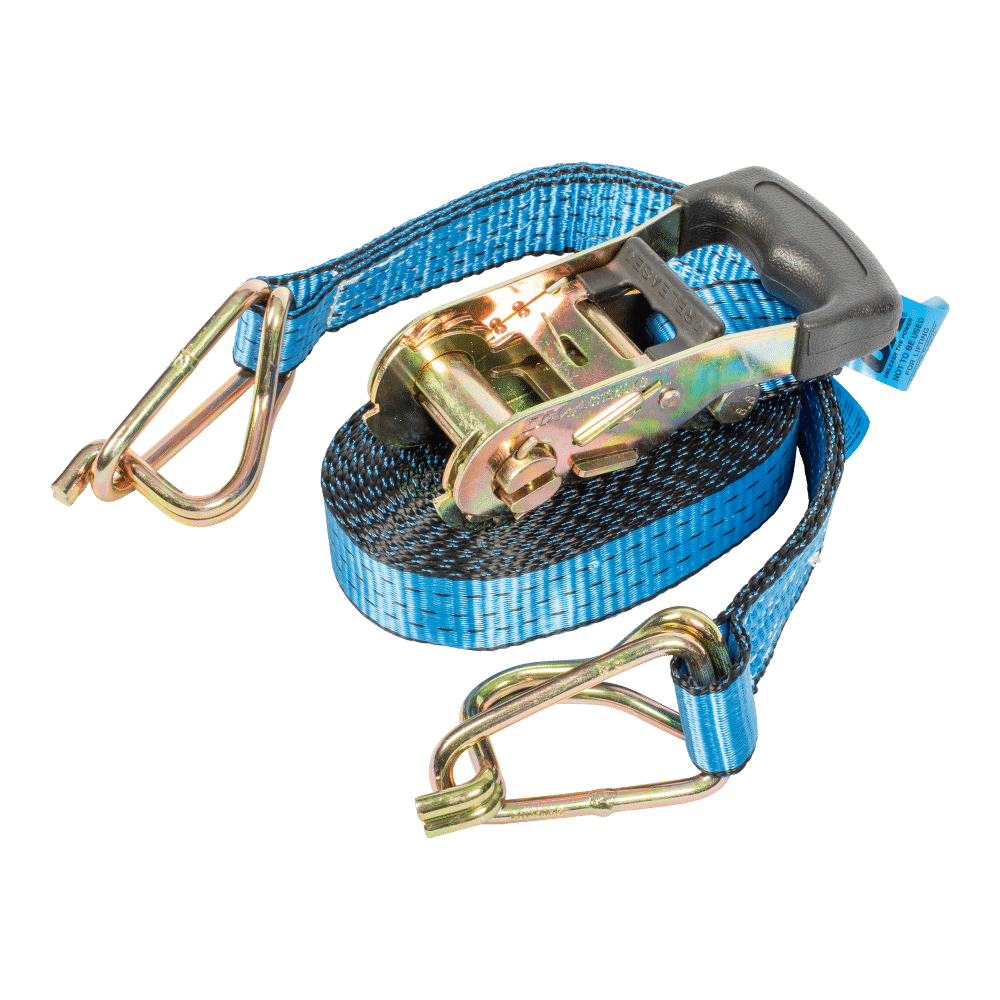 Ox Pro Tools 35mm x 6m Ratchet tie down straps in blue with transparent background